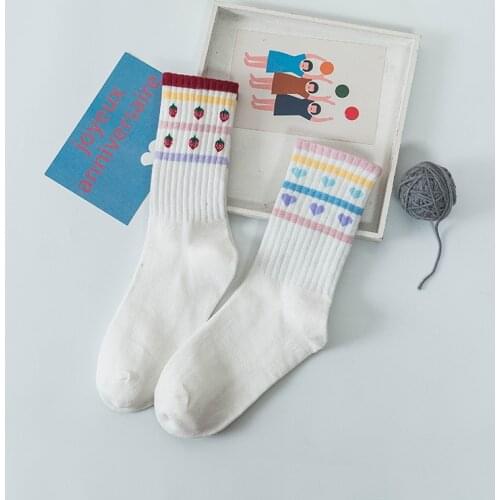Striped Socks Women Cotton Casual Cute Design Sports Strawberry Short Sock Ladies Heart Fashion Funny Harajuku Middle Tube Sox