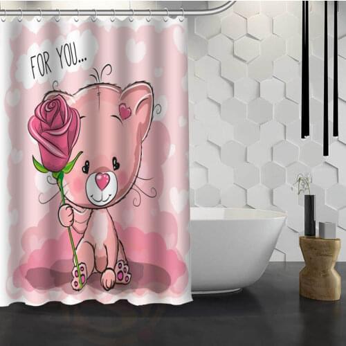 New Cute cartoon bear Custom Shower Curtain With Hooks Fabric Bath Curtain for Bathroom Curtain Waterproof
