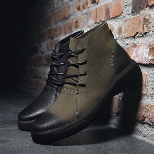New Genuine Leather Men Shoes Casual Boots Sneakers High-top Boots Breathable Outdoor Walking Travel Shoes