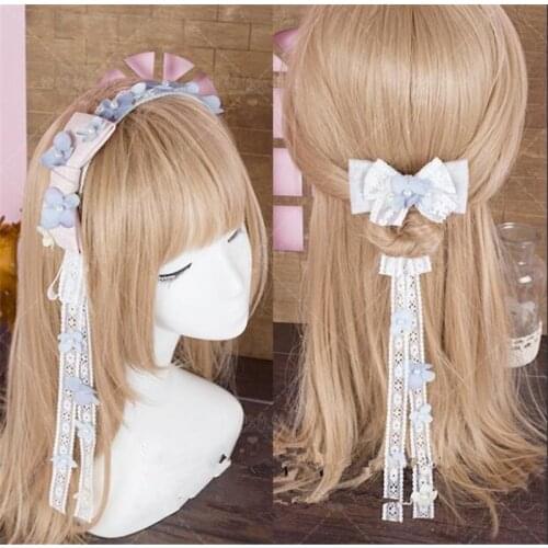 Vintage flower Lolita Girl Bowknot Side Clip Hair band KC Head Band Cosplay Hairpin Hair Accessories B1283