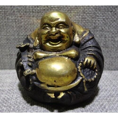 Elaborate Chinese Folk Copper Gild Lucky Wealth Maitreya Rohan Monk Buddha Statue