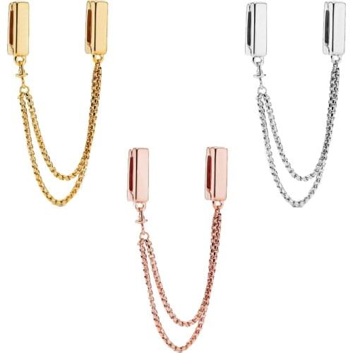 SALE! 925 Sterling Silver Beads Fit Original Pandora Bracelets Safety Chain Clip Charm Women DIY Fashion Jewelry Gift