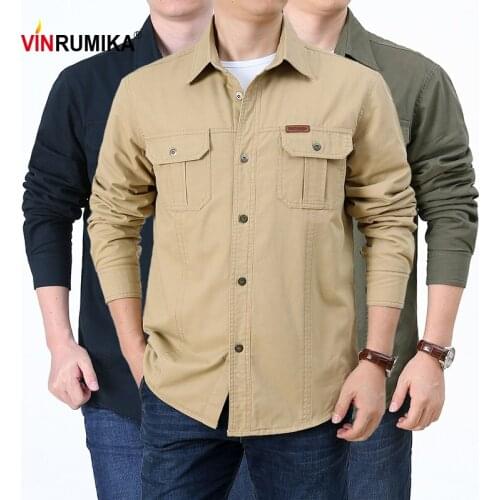 Plus Size M-6XL 2020 Mens Winter Warm Fleece 100% Cotton Army Green Casual Khaki Thick Long Sleeve Shirt Man Black blue Shirts