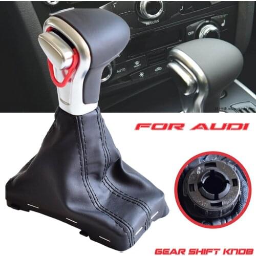 Automatic Gear Shift Knob With Black Leather Boot Red Line For Audi A3 A4 B8 A5 A6 C6 Q5 Q7 2009 2010 2011 2012 2013