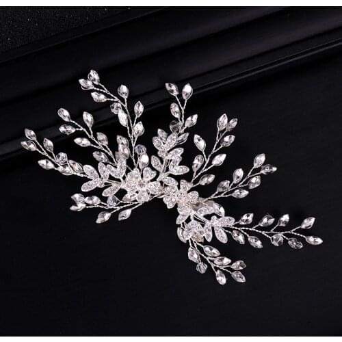 Silver Rhinestone Hair Combs Alloy Leaf Barrettes Wedding Hair Jewelry Accessories Bridal Head Decoration Hair Ornament
