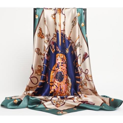 90cm Silk Satin for Women Hair Band Square Scarf Fashion Print Headkerchief Bandana Hijab Muffle Foulard Female Beach Shawl Wrap