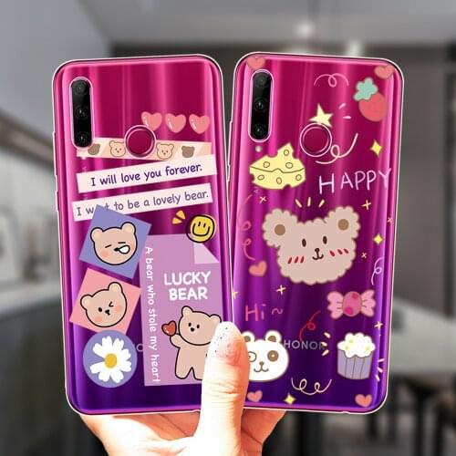 For Huawei Honor 20 Lite 30 10i 20i 30i 9X 8X 10X Mate 10 20 Lite Pro Phone Case Cute Smile Space Bear Label Art Silicone Cover