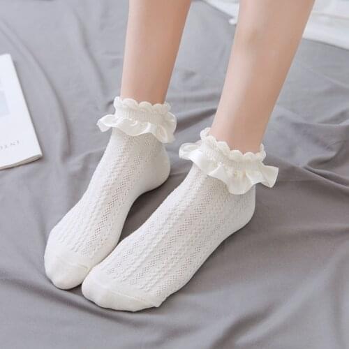 Cute Ruffle Lolita Socks For Women Harajuku Lace Frilly Cotton Socks Sweet Cosplay Costumes Princess Socks Female Ankle Sox