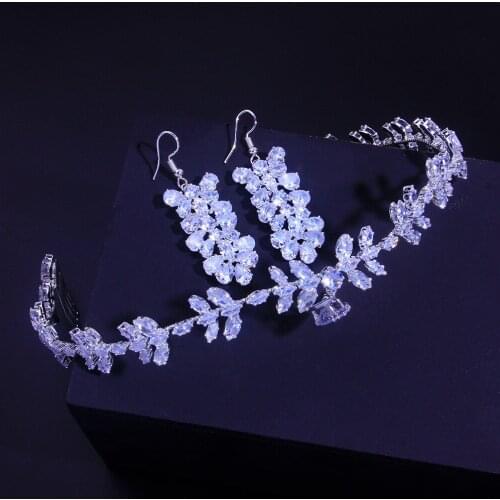 Bride Wedding Zircon Hair Hoop Earrings Set Ladies Personality Fashion Hair Band Accessories HQ0196