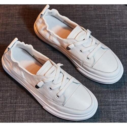 Women Genuine Leather Flat Shoes Woman lace-up white Loafers Ballet Shoes Female Soft bottom sneaker creepers ladies flats