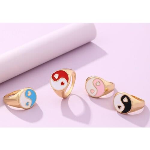 VG 6YM Ins Simple and Cute Flower Love Star Ring European and American Fashion Fun Smiley Metal Accessories Dating Everyday