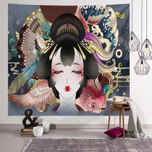 Japanese Printed Kanagawa Waves Hanging Tapestry Whale Arowana Deer Carp Totem Wall Hanging Tapestries Blanket Home Decoration