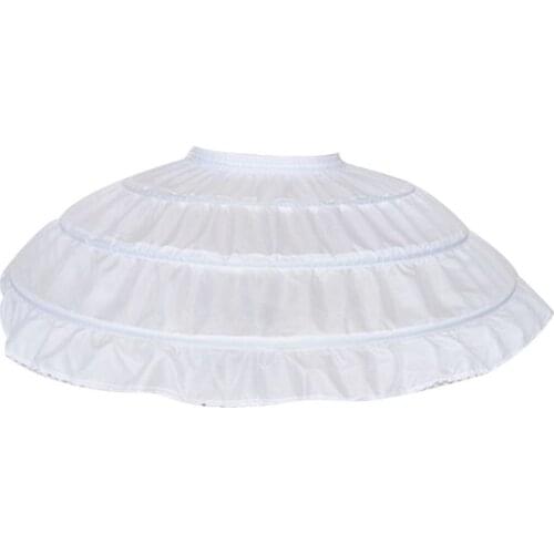 Children Girls 3 Steel Hoops White Petticoat Wedding Gown Dress Underskirt Elastic Waistband Drawstring A-Line Skirt