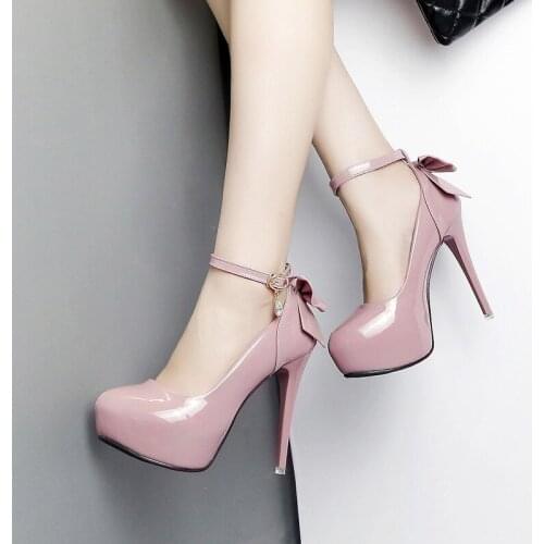 Shallow Women Peep Toe fashion Heel Platform shoes Thin High 12cm Heels Lady pumps Big Bow Wedding Party shoes 2019