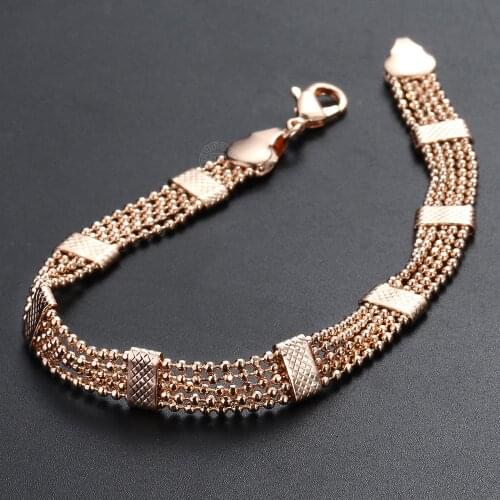 Davieslee 8mm Rose Gold Bracelet for Women Girls Bead Link Chain Bracelet Bangle Fashion Jewelry Wedding Best Gift 20cm DCB33