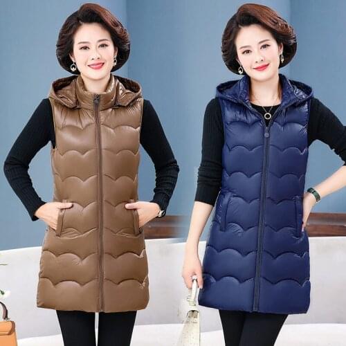 XL-5XL Waistcoat Womens Autumn Winter Wear Down Cotton Vest Thicken Mid-length 5 Colors Female Hooded Sleeve Cotton Jacket e189