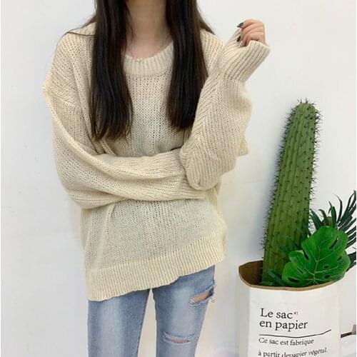 2019 Korean Style Lady Full Sleeve Mohair Women Knitting Sweater Sexy See-through Oversize O-Neck Pullover Loose Sweater Women