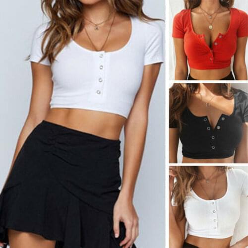 Women ladies Short Sleeve Crop top elegant Plain basic debardeur femme Tank Party bodycon bandage stretch Vest Tee tunique femme