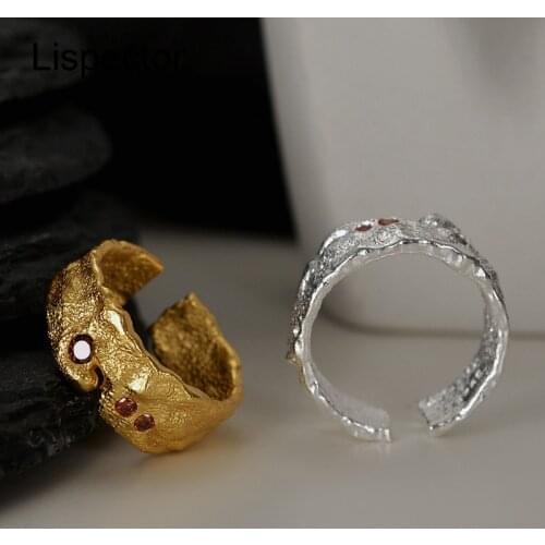 Lispector 925 Sterling Silver Irregular Wine Red Zircon Texture Rings for Women 18K Gold Luxury Matte Ring Trend Party Jewelry
