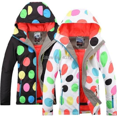 Winter Outdoor Polka Dots Ski Jacket Women Padded Snowboarding Skating Climbing Riding Snow Coat Skiwear Waterproof 10K Blousons