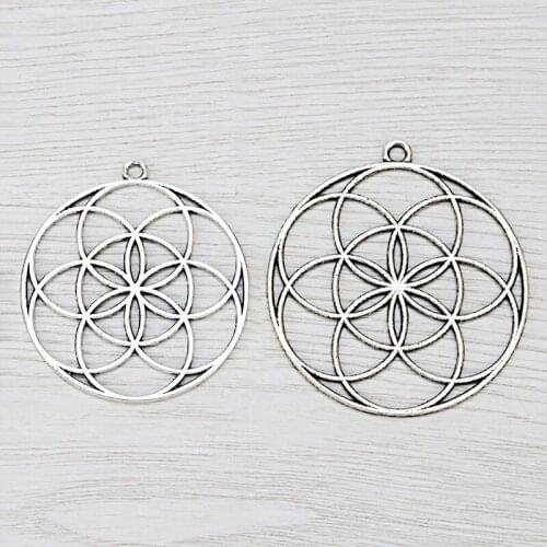 10 x Large Hollow Flower of Life Tibetan Silver Charms Pendants Double Sided for Necklace Jewelry Making Accessories