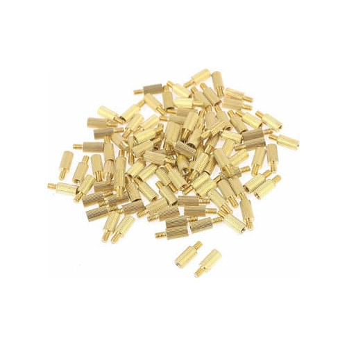 100 Pcs Male to Female Screw Ordinary Brass Pillars Standoff Spacer M2x6mmx9mm