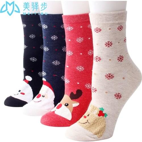 12 Pairs Per Set Winter New Cartoon Christmas Socks Sweat Absorbing Lovely Women Socks Santa Claus Elk Socks Wholesale