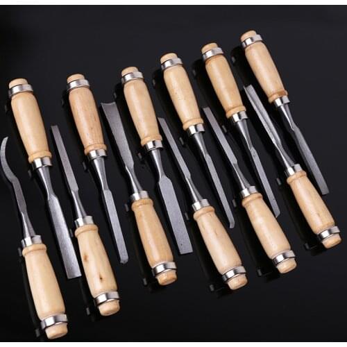 12pcs / Set Woodworking Stanley Carving Knife Wood Carving Chisel Set with Bag High-carbon Steel Lathe Gouges Tools Chisel
