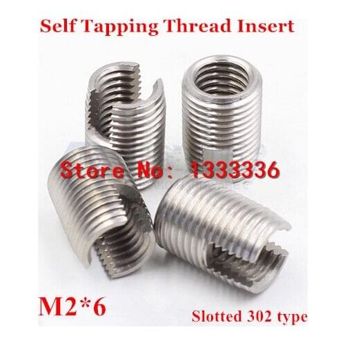 20pcs M2*0.4*6mm Self Tapping Thread Insert, 302 Slotted Type Stainless steel Screw Bushing M2 Wire Thread Repair Insert