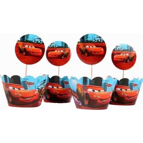 24pcs Disney Cars Cartoon Kids Birthday Party Cupcake Wrappers & Toppers NO Stick Cars CHristmas Party Cake Decorations Supplies