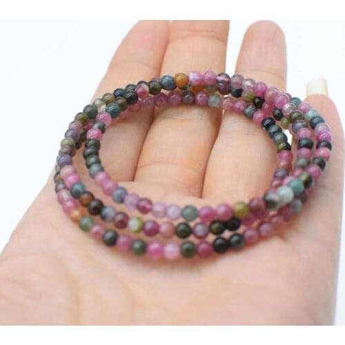 3rows Tourmaline round 4mm bracelet 8inch FPPJ wholesale beads nature