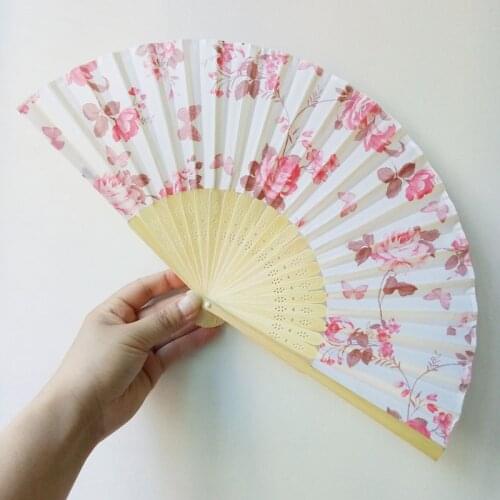 300pcs Wedding Favors Gift Plum Blossom Hand Folding Fan Personalized Cherry Blossom Silk Fan for Guest ZA6009
