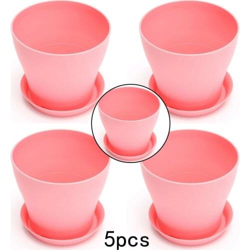 5PCS 10cm * 8.5cm * 7cm Colorful Decorative Flower Pots Gloss Plastic Resin Plant Planter Saucer Tray Home Outdoor Garden Decor