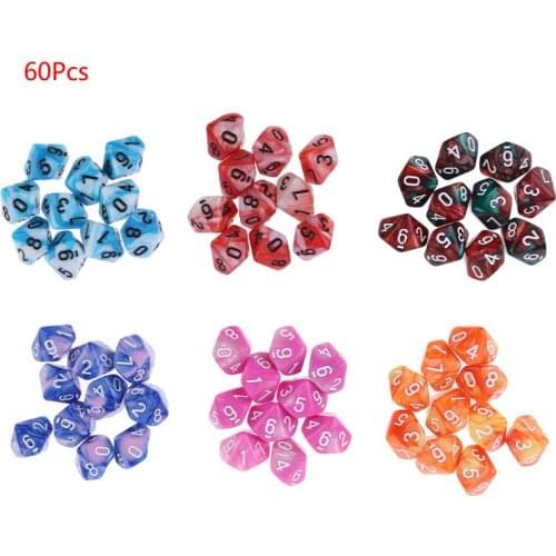 60pcs/set 10 Sided D10 Polyhedral Dices Numbers Dials Desktop Table Board Game N58B