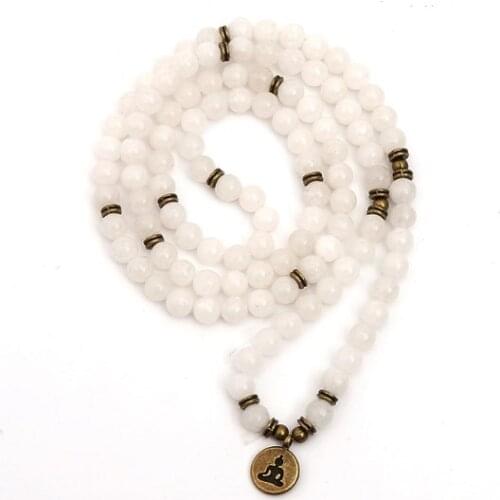 White 108 beads 8mm elastic adjustable Lotus life tree Buddha OM eye Chakra Reiki agate Onyx Yoga Bracelet necklace oll4d