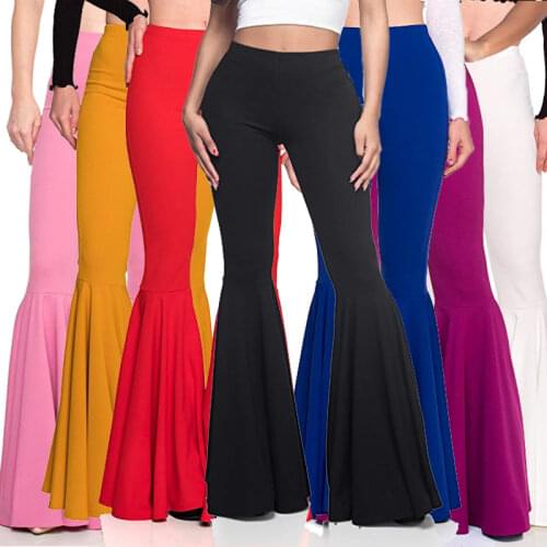 Casual Skinny Mermaid Fishtail Hem Bell Bottom Women High Waisted Wide Leg Pants Autumn 90s Fashion Woman Party Pants Streetwear