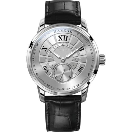 HAZEAL Men Automatic Watch Luxury Mens Watches Self Wind Mechanical Wristwatches Waterproof Sapphire Fashion Clock Leather Strap