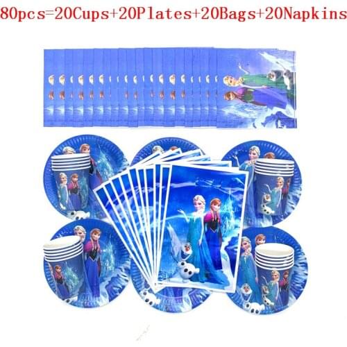 Disney Frozen Anna Elsa Design Paper Tablecloth Disposable Tableware Set Kid Birthday Family Party Decoration Supplies 80/50Pcs