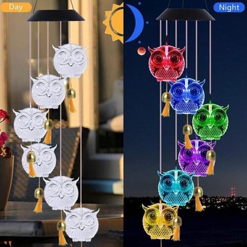 50% Hot Sales!!! Owl Solar Wind Chimes Lamp Outdoor LED Multicolor Waterproof Light Switch Gently Romantic Gifts for Thanksgivin