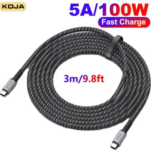 KOJA Type-C To Type-C Fast Charging Cable,USB-C PD100w 3m 5A E-MARK Nylon Braided Wire Compatible MacBook Pro IPad