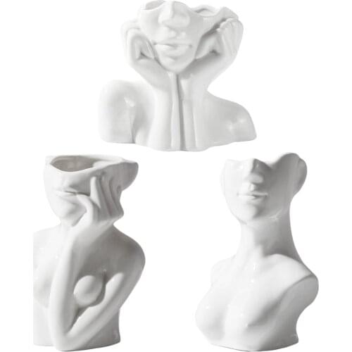Ceramic Simulation Woman Human Body Face Art Vase Ceramic Vase Sculpture Decorative Flowr Pot Plant Planter Cabinet Home Decors