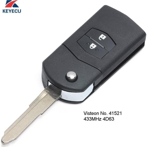 KEYECU Replacement Flip Remote Car Key Fob 2 Button 433MHz 4D63 for Mazda 3 5 6 RX7 RX8 Before 2010 Visteon 41521