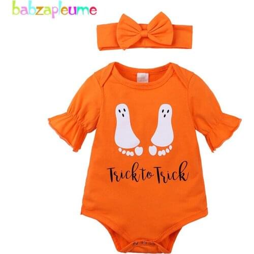 2Piece My First Halloween Outfits For Baby Girls Clothes Cartoon Cute Print Cotton Long Sleeves Bodysuits Infant Jumpsuit 1943-1