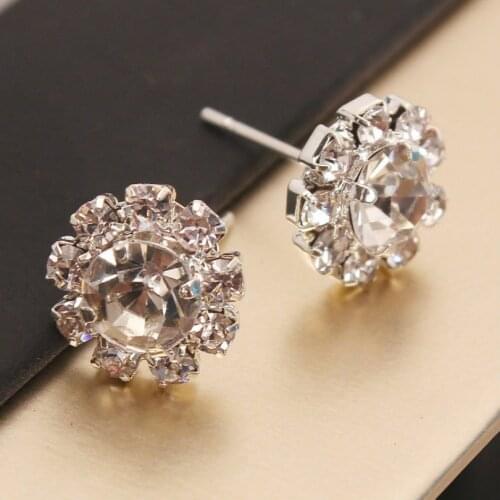 Korean Fashion Jewelry Shiny Sun Flower Crystal Stud Earrings Ol Fashion Jewelry Stud Earring Woman Elegant Earrings