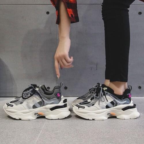 Ins Hot Sneakers Women Trendy Chunky Dad Shoe Laces Platform Shoe New Color Matching Cross -tied Sneakers Tenis Chaussures 35-43