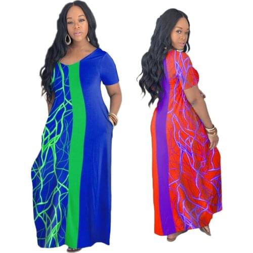L-4XL Plus Size Summer Dress women clothing fashoin 2021 printing loose short sleeve casual dresses Wholesale Dropshipping