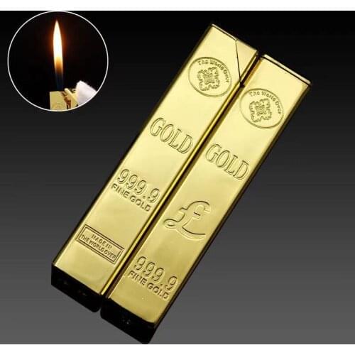 Metal Gold Bar Torch Lighter Free Fire Butane Gas Smoke Pipe Lighter Inflated Cigarette Gasoline Oil Lighter Gadget For Man