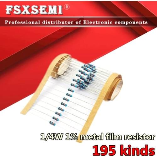 100pcs/lot 1/4W 1% Metal film resistor 1R~1M 100R 220R 330R 1K 1.5K 2.2K 3.3K 4.7K 10K 22K 47K 100K 100 220 330 2K2 3K3 4K7 ohm
