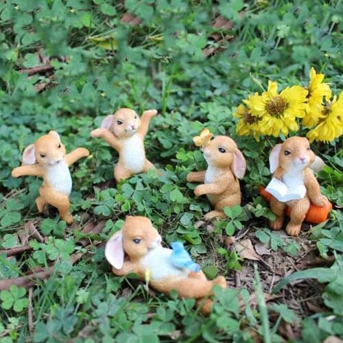 5pcs Garden Rabbit Statue Miniature Mini Resin Flower Bed Bunny Animal Figurine Fairy Garden Ornament Craft Decoration