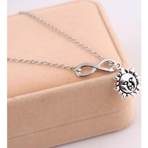 Fashion Classic Retro Antique Silver Plated Sun Infinity Necklace Sweater Chain Korea Jewelry Making Craft Jewelry DIY